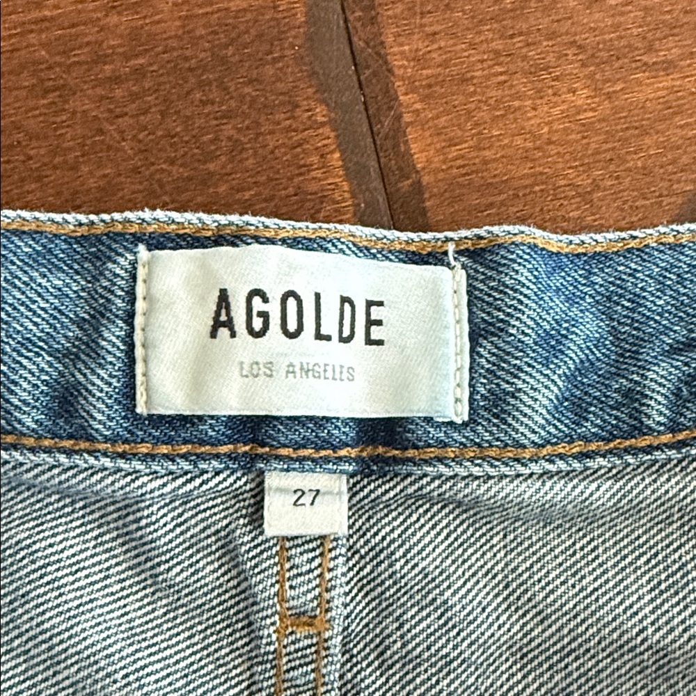 Agolde Parker long Frayed Hem Blue Jean Shorts - Picture 3 of 4